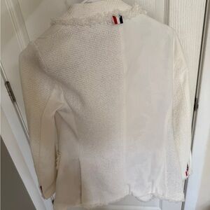 Cream Textured Blazer with Long Sleeves and Relaxed Fit